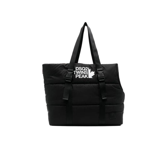 Black Logo Print Padded Tote Bag