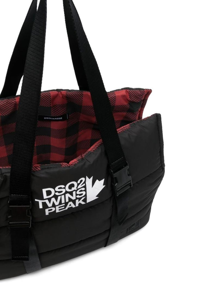 Black Logo Print Padded Tote Bag