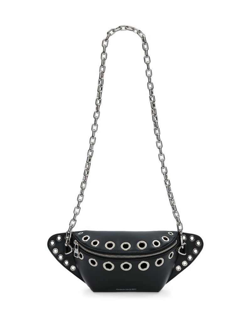 Black Eyelet-embellished Leather Shoulder Bag