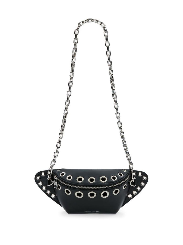 Black Eyelet-embellished Leather Shoulder Bag