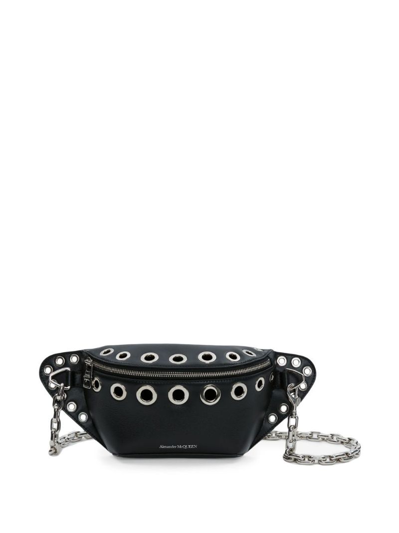 Black Eyelet-embellished Leather Shoulder Bag