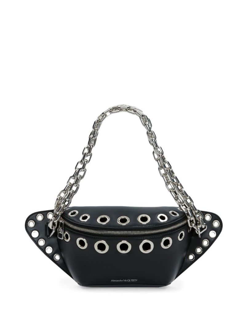 Black Eyelet-embellished Leather Shoulder Bag