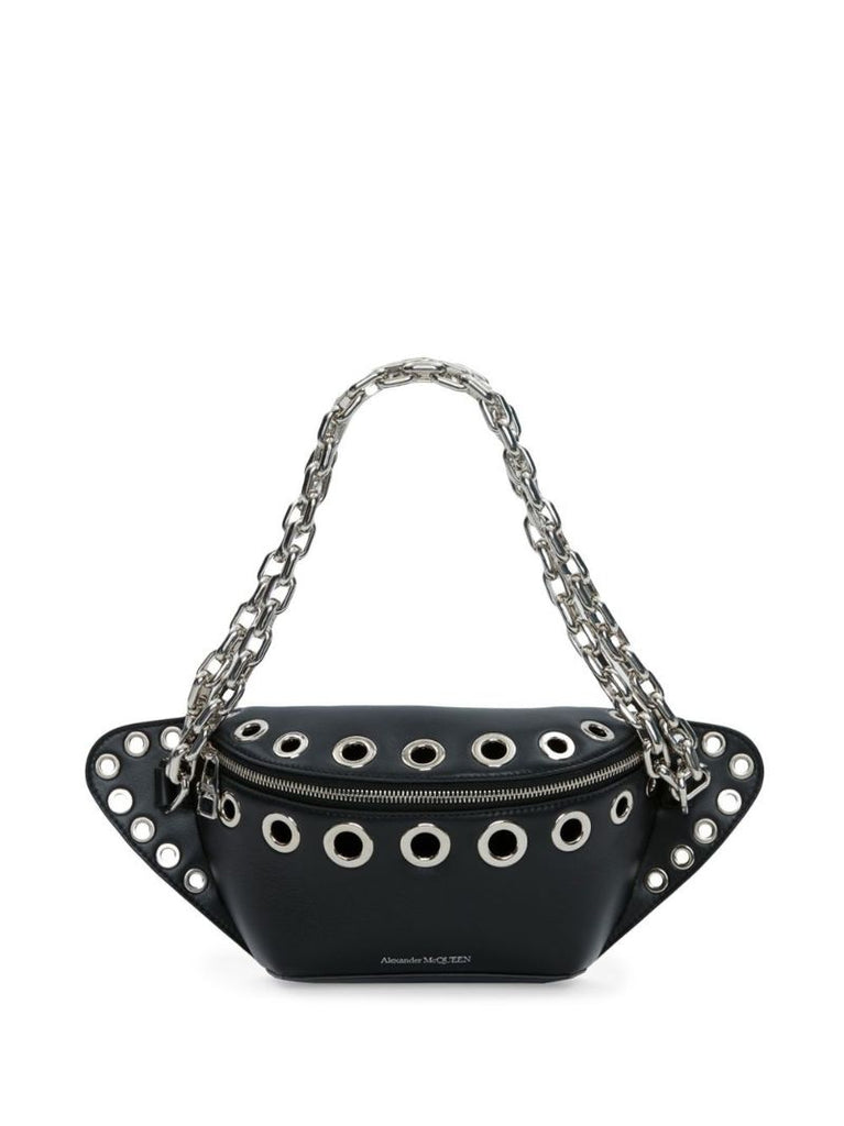 Black Eyelet-embellished Leather Shoulder Bag