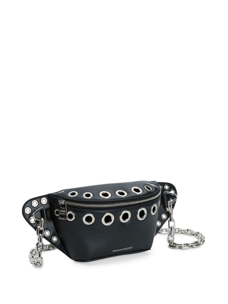 Black Eyelet-embellished Leather Shoulder Bag