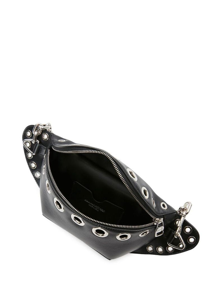 Black Eyelet-embellished Leather Shoulder Bag