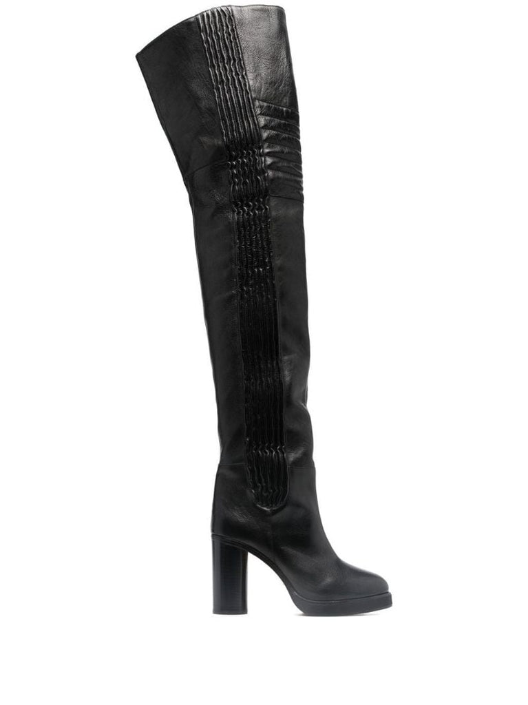 Black Laelle 105 Leather Thigh-high Boots