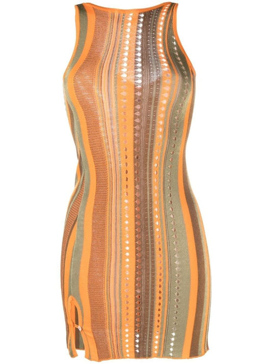 Orange Stripe Open Work Mini Dress