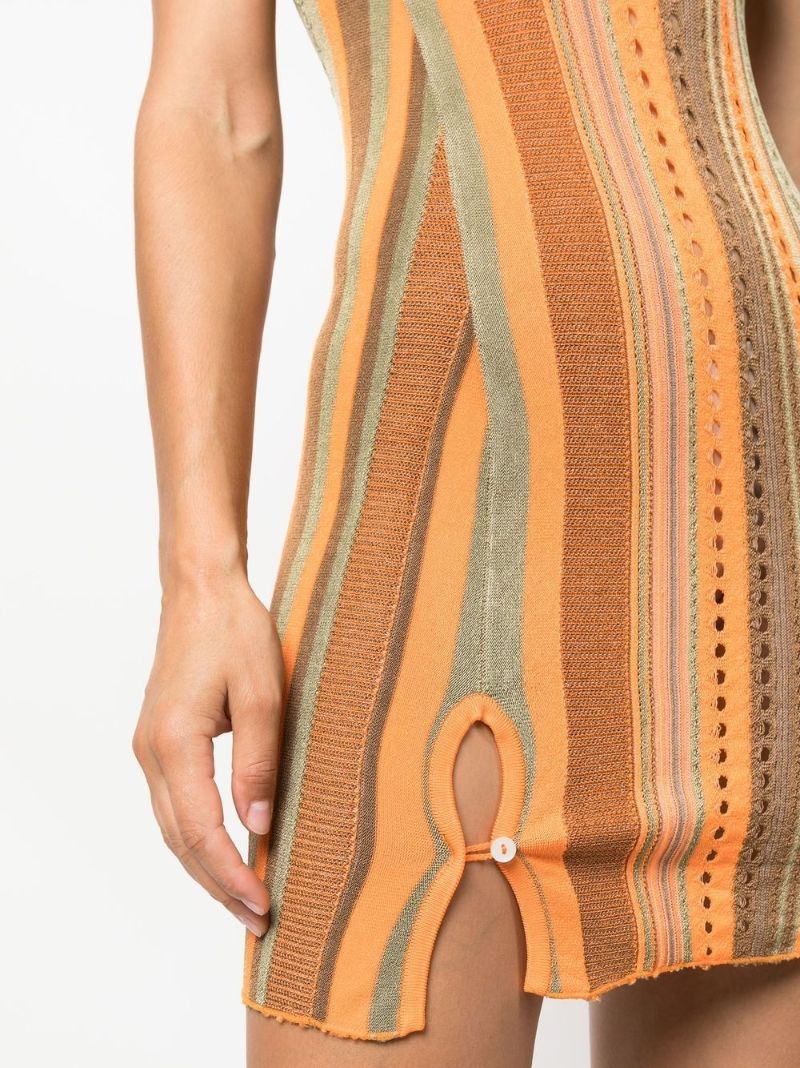 Orange Stripe Open Work Mini Dress