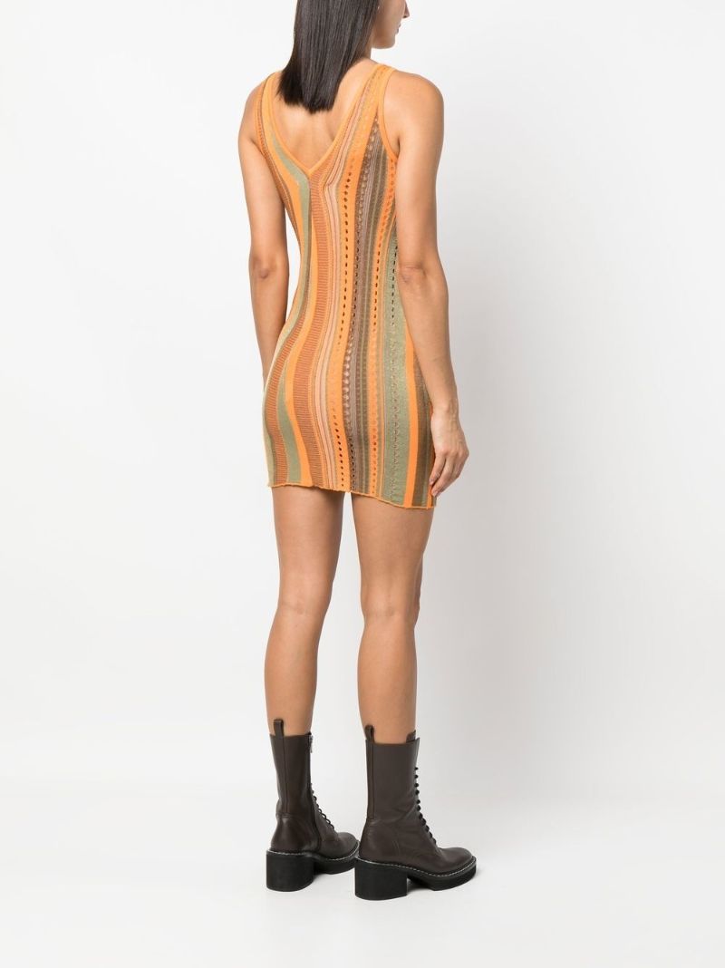 Orange Stripe Open Work Mini Dress