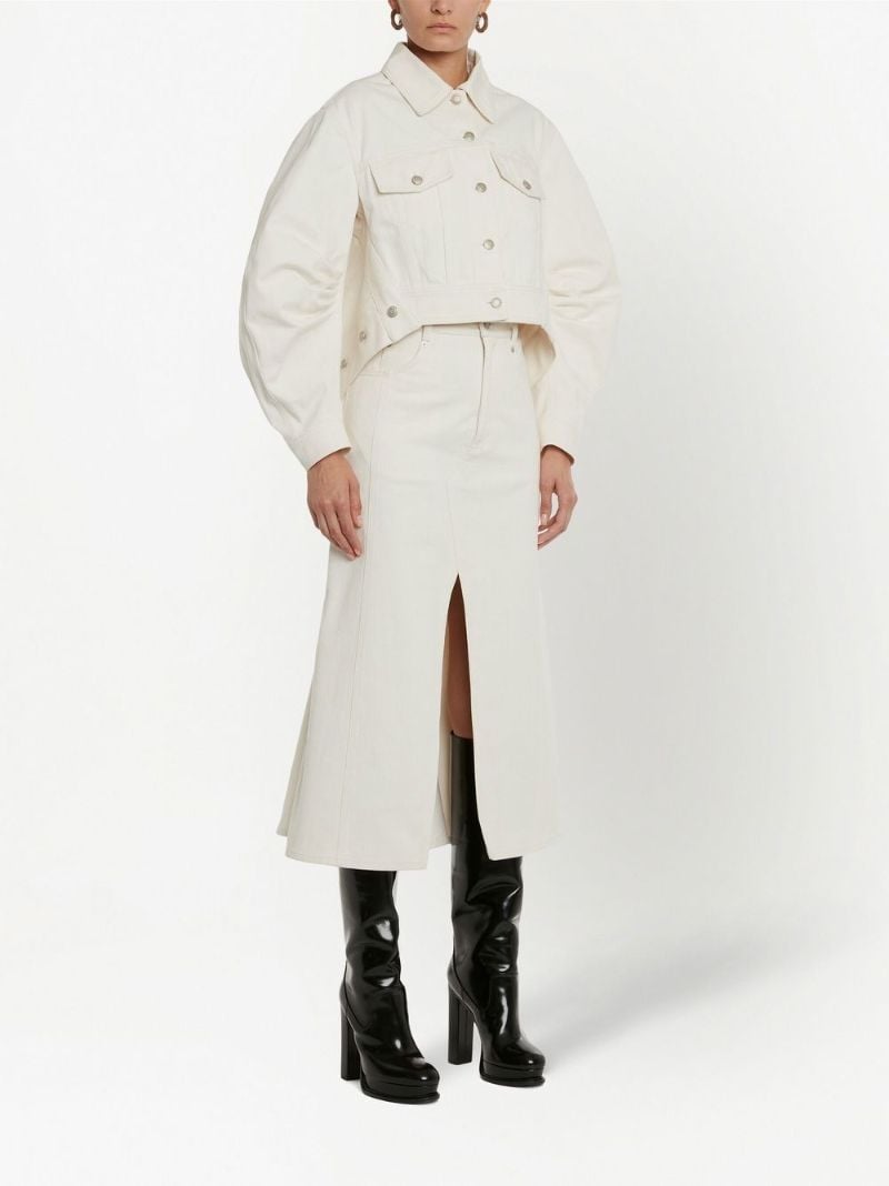 White A-line Denim Midi Skirt
