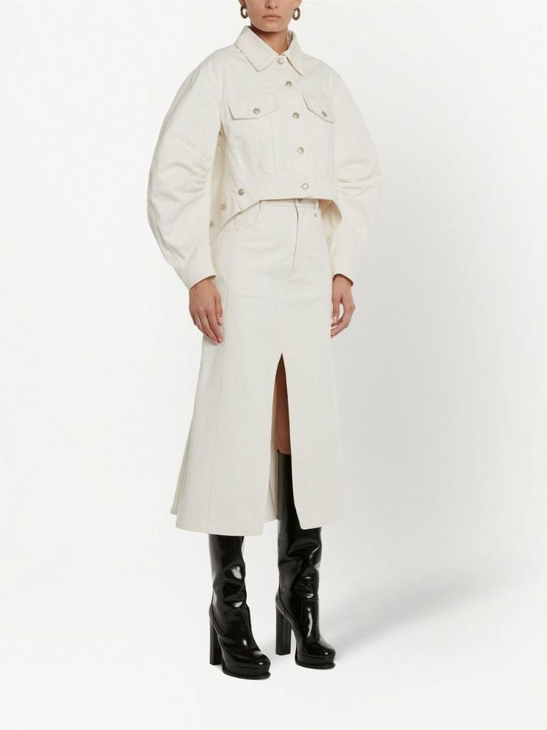 White A-line Denim Midi Skirt