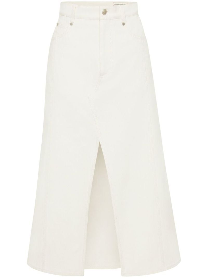 White A-line Denim Midi Skirt