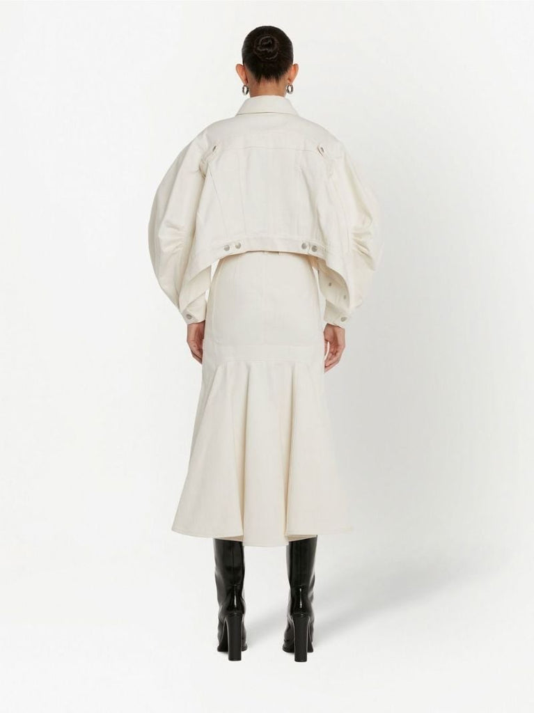 White A-line Denim Midi Skirt