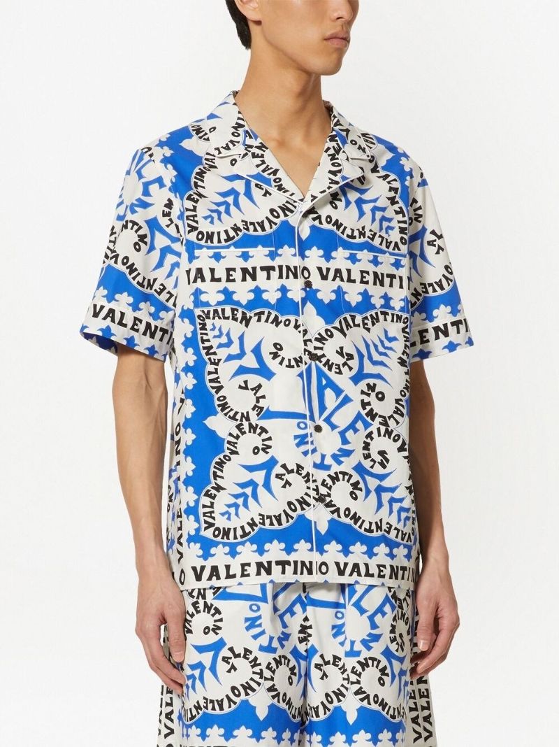 Blue Bandana Logo Print Cotton Shirt