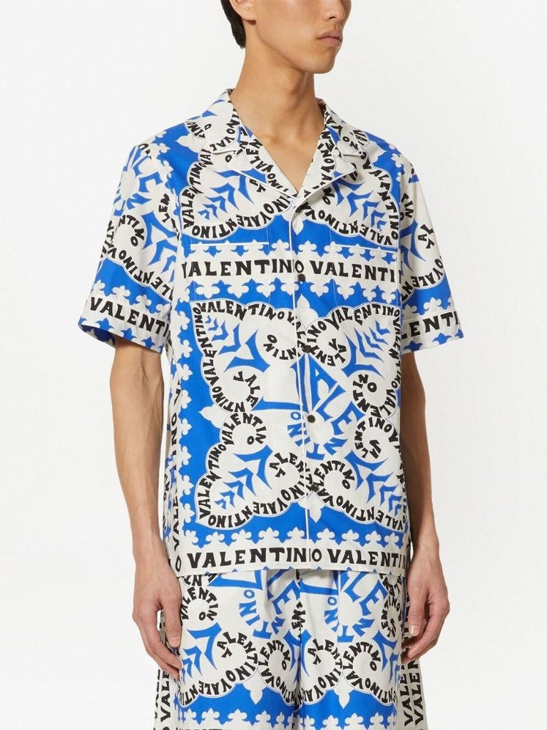 Blue Bandana Logo Print Cotton Shirt