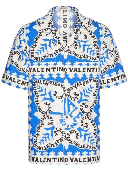 Blue Bandana Logo Print Cotton Shirt