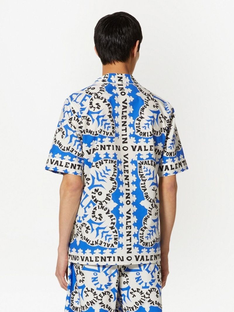 Blue Bandana Logo Print Cotton Shirt