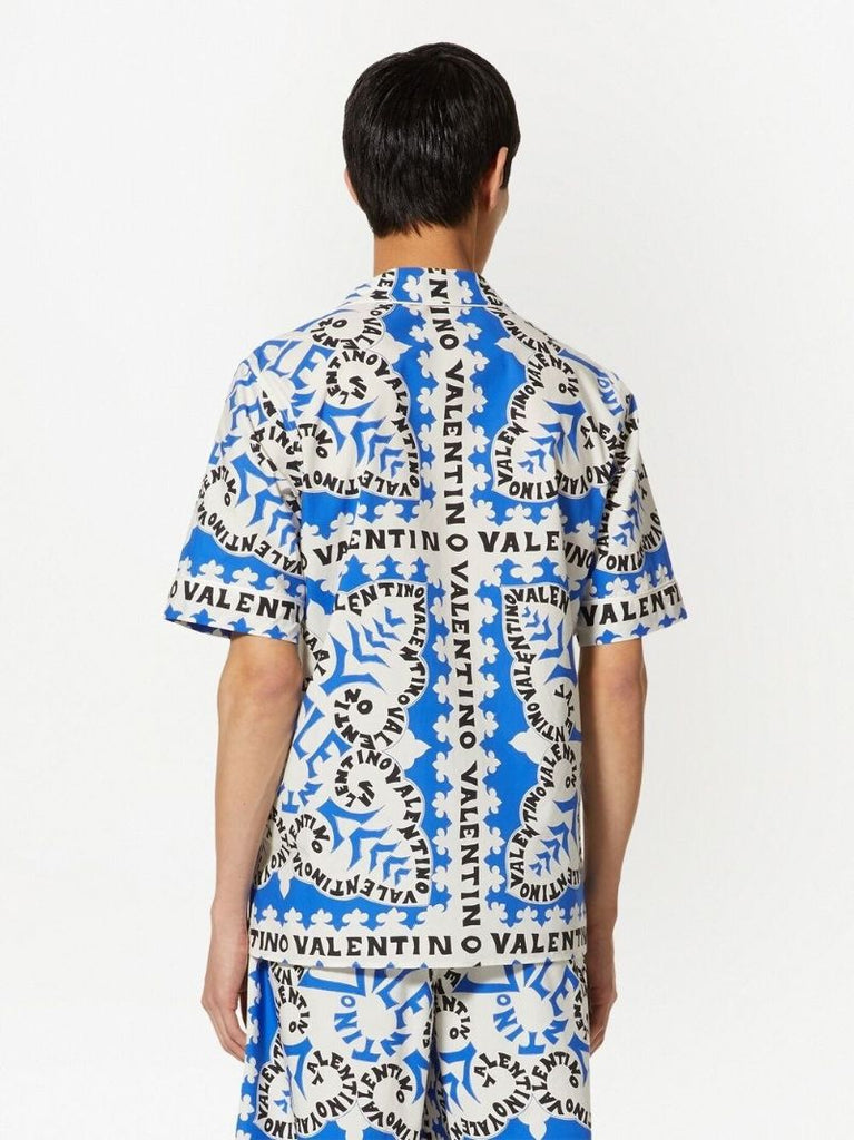 Blue Bandana Logo Print Cotton Shirt