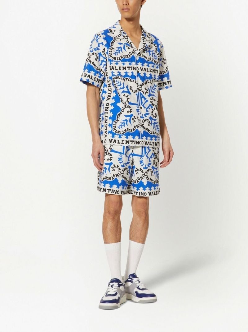 Blue Bandana Logo Print Cotton Shirt