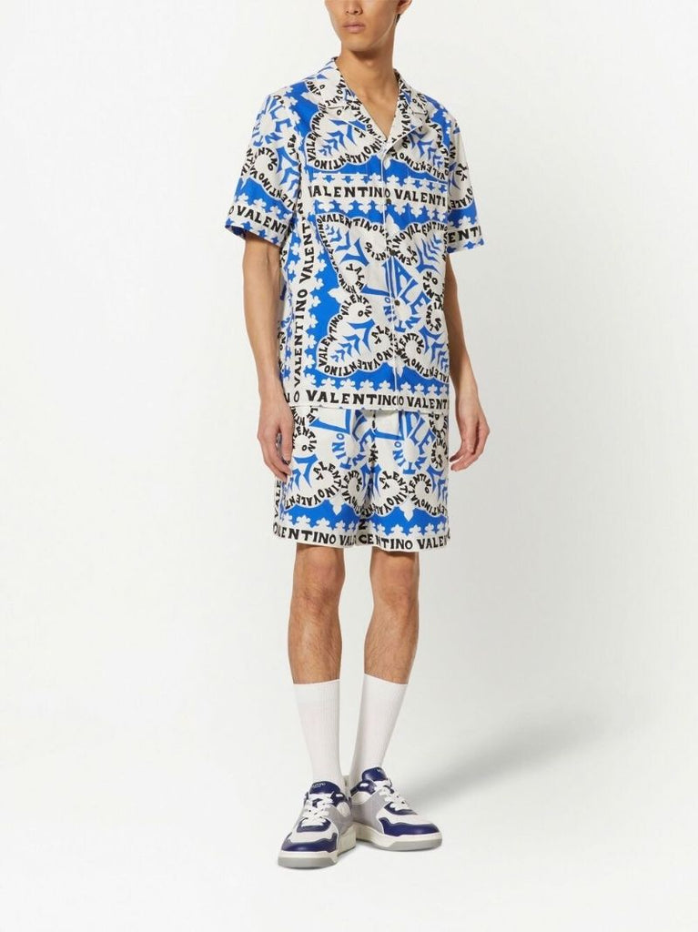 Blue Bandana Logo Print Cotton Shirt