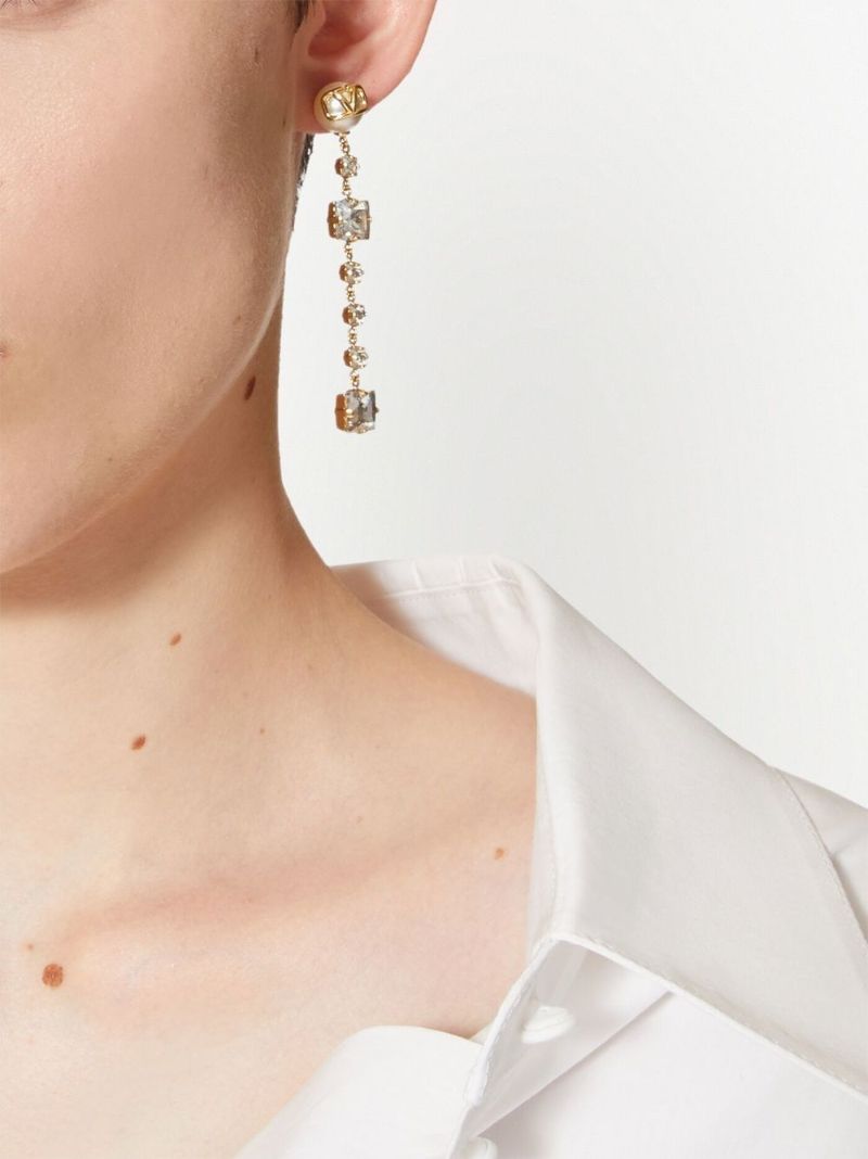 Gold-tone Vlogo Signature Crystal Drop Earrings