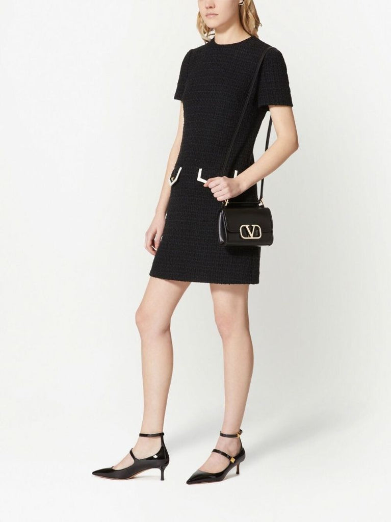Black Small Vlogo Type Leather Shoulder Bag