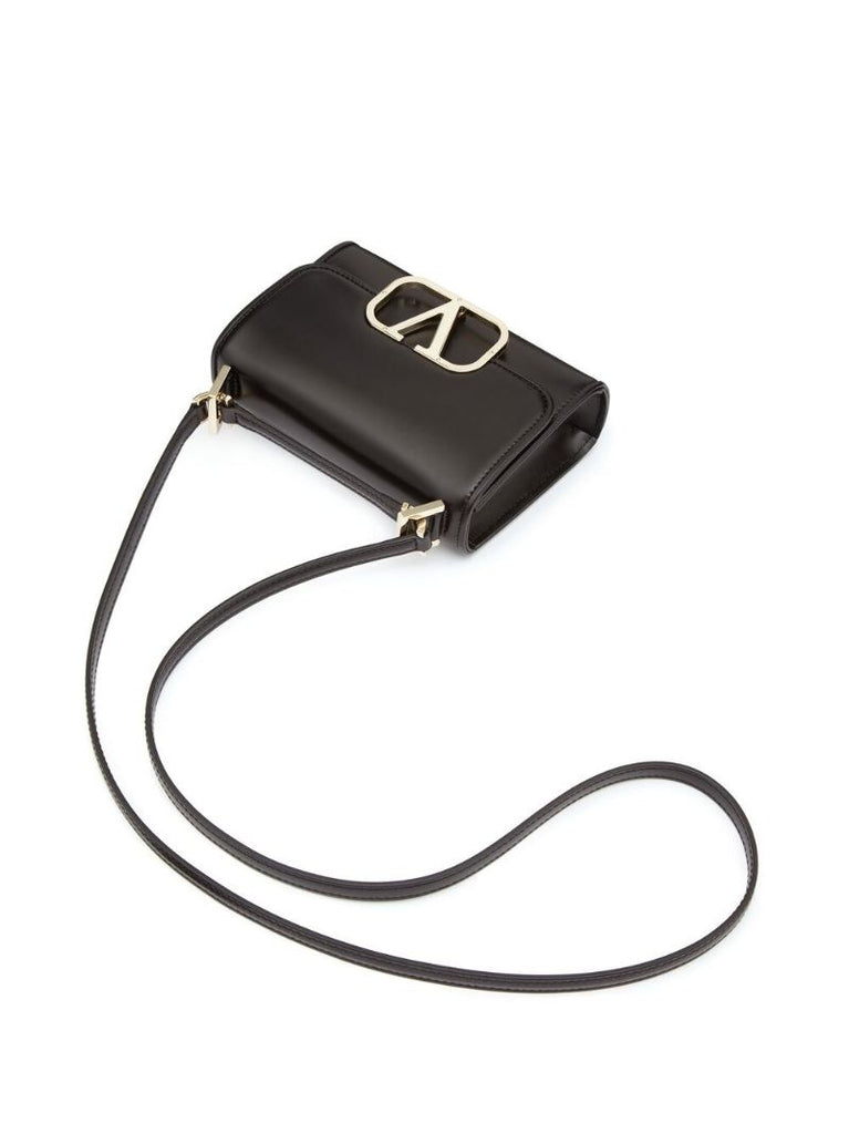 Black Small Vlogo Type Leather Shoulder Bag