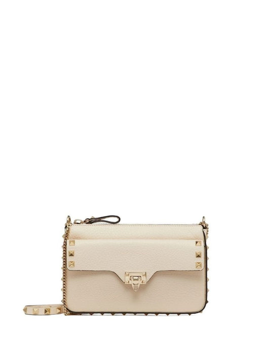 Beige Leather Rockstud Mini Bag