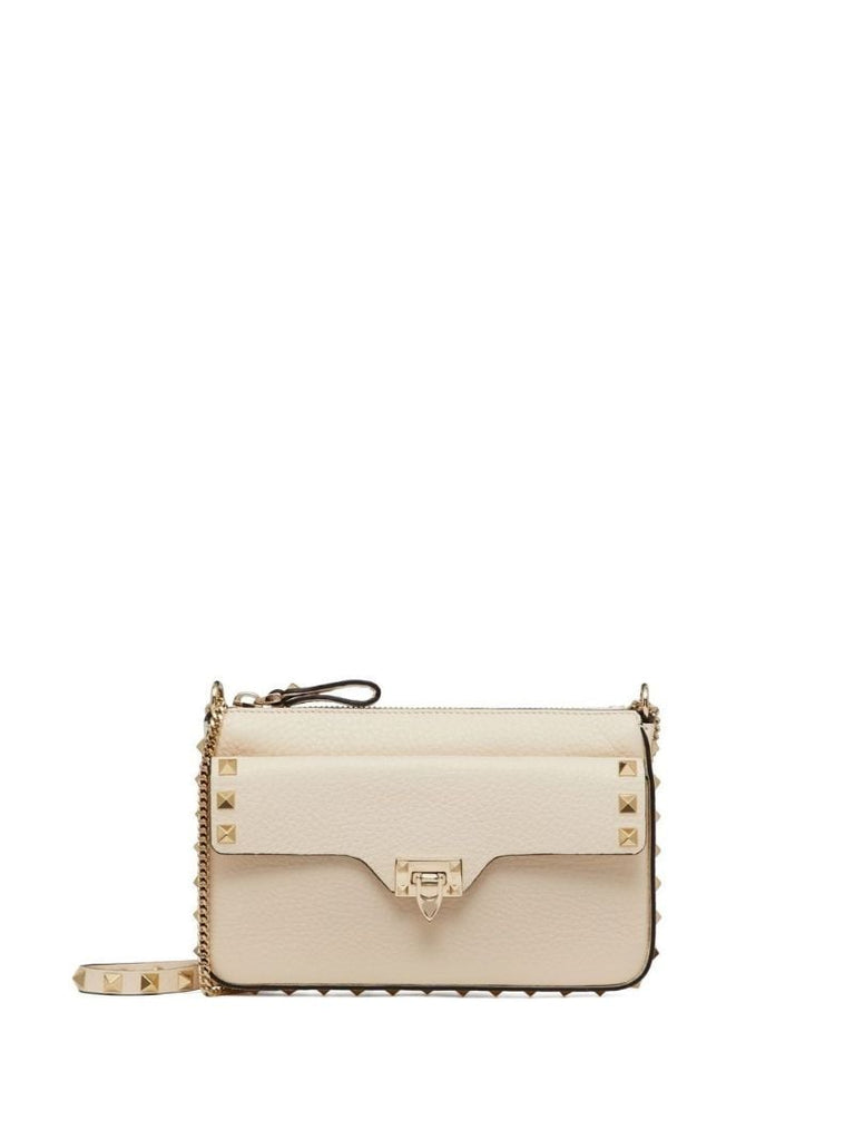 Beige Leather Rockstud Mini Bag
