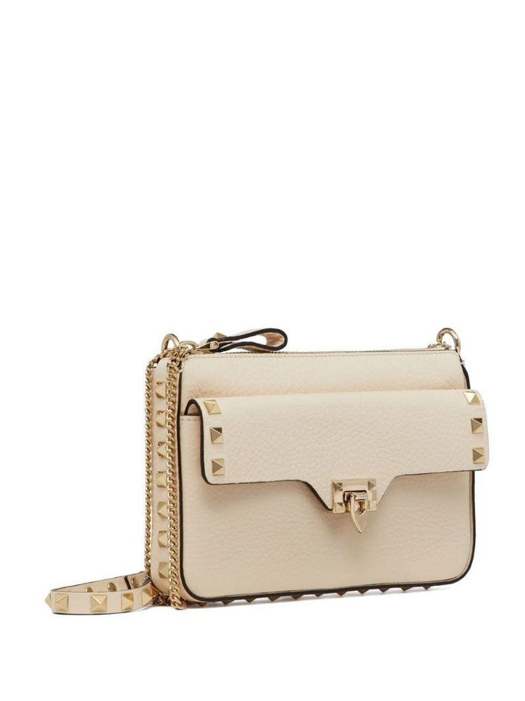 Beige Leather Rockstud Mini Bag