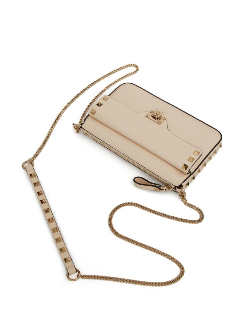 Beige Leather Rockstud Mini Bag