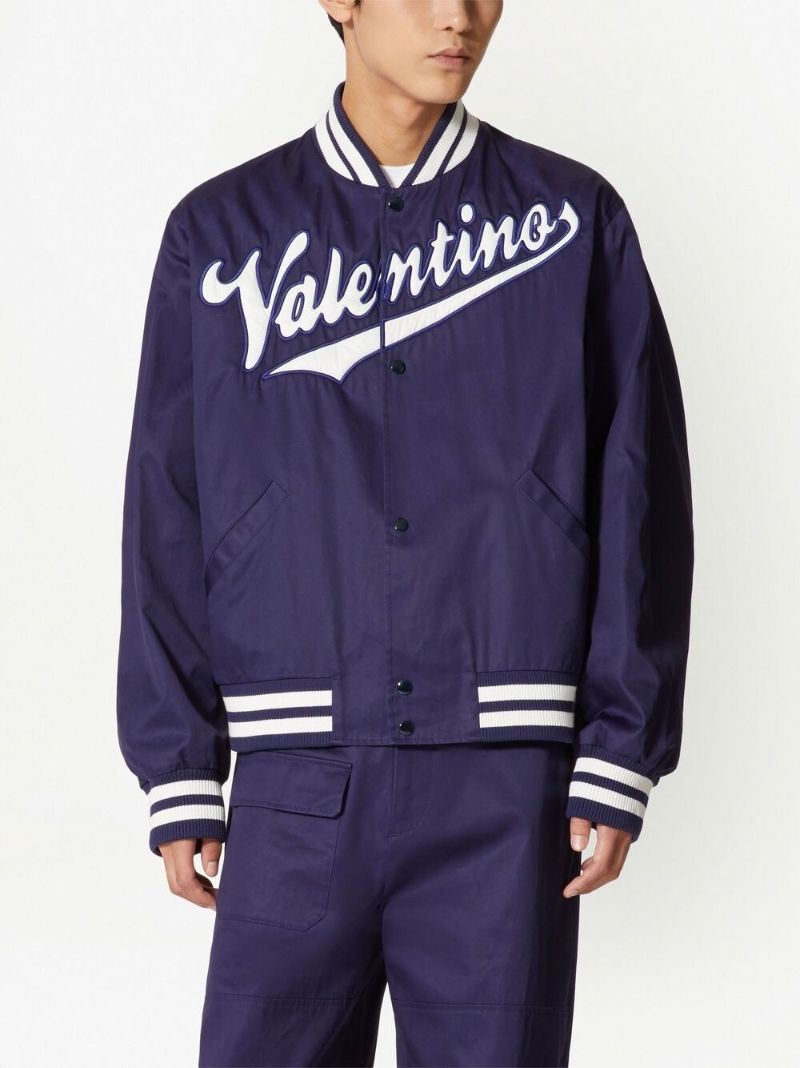 Blue Logo Embroidered Bomber Jacket