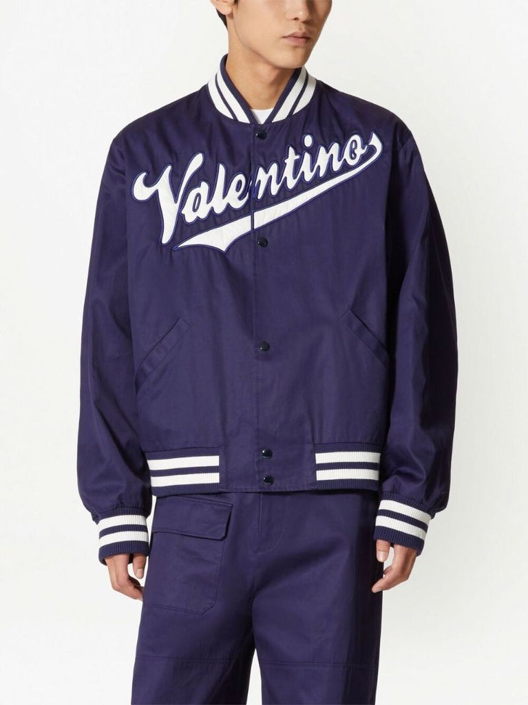 Blue Logo Embroidered Bomber Jacket