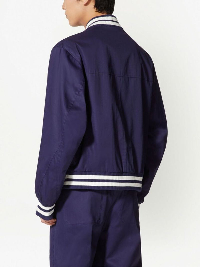 Blue Logo Embroidered Bomber Jacket