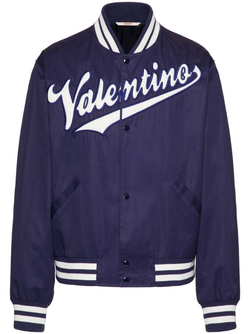 Blue Logo Embroidered Bomber Jacket