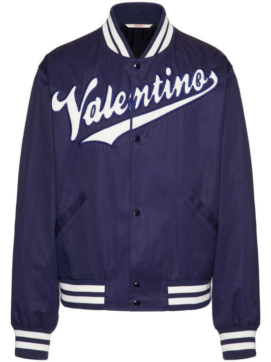 Blue Logo Embroidered Bomber Jacket