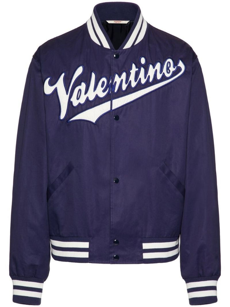 Blue Logo Embroidered Bomber Jacket