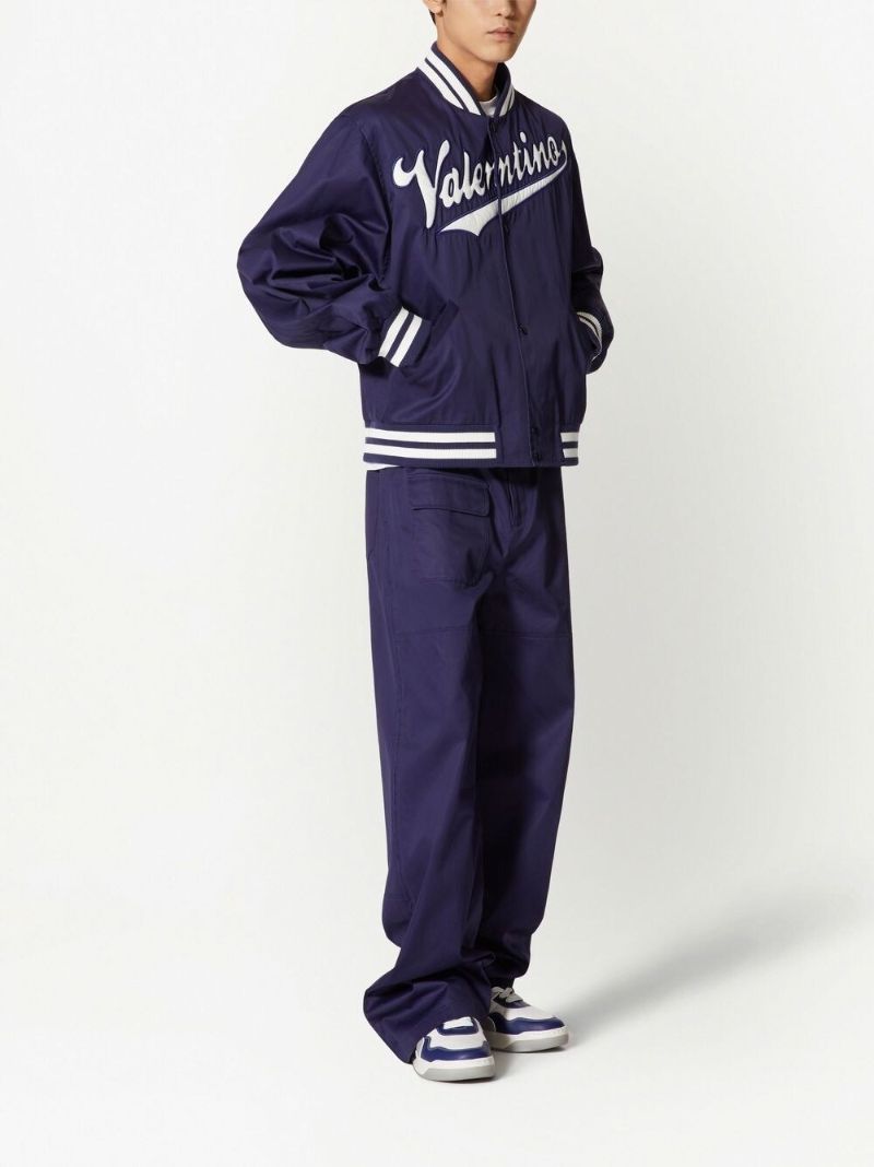 Blue Logo Embroidered Bomber Jacket