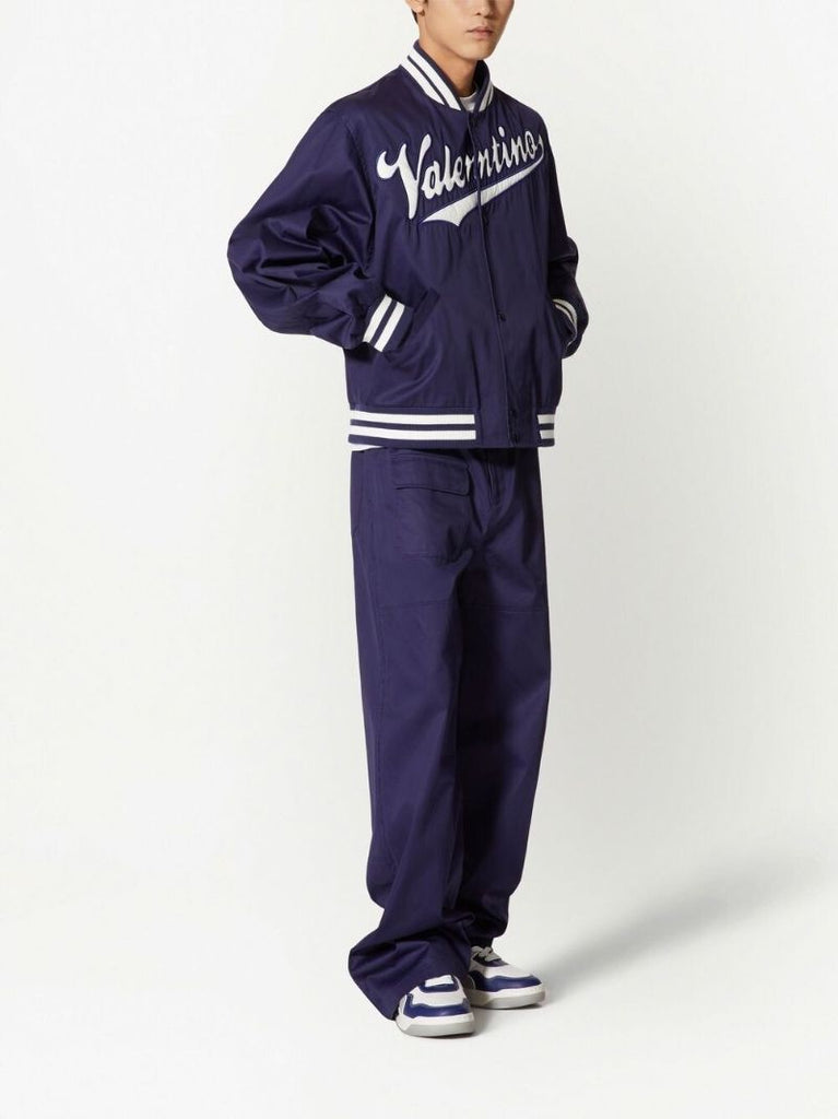 Blue Logo Embroidered Bomber Jacket