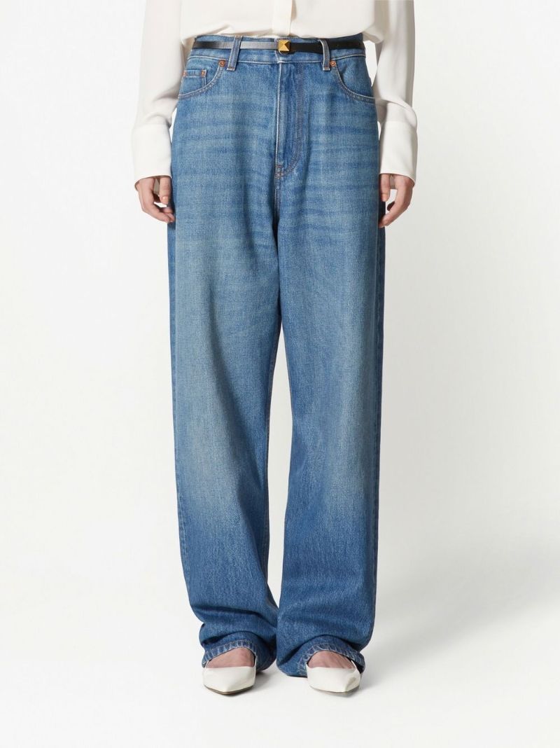 Blue Wide-leg Denim Jeans