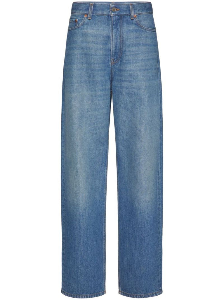 Blue Wide-leg Denim Jeans