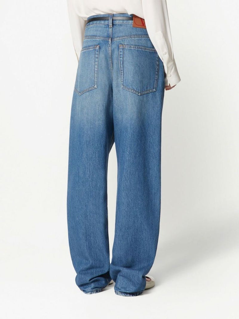 Blue Wide-leg Denim Jeans