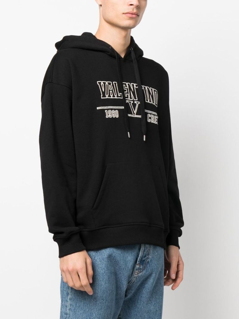 Black Logo Print Cotton Hoodie