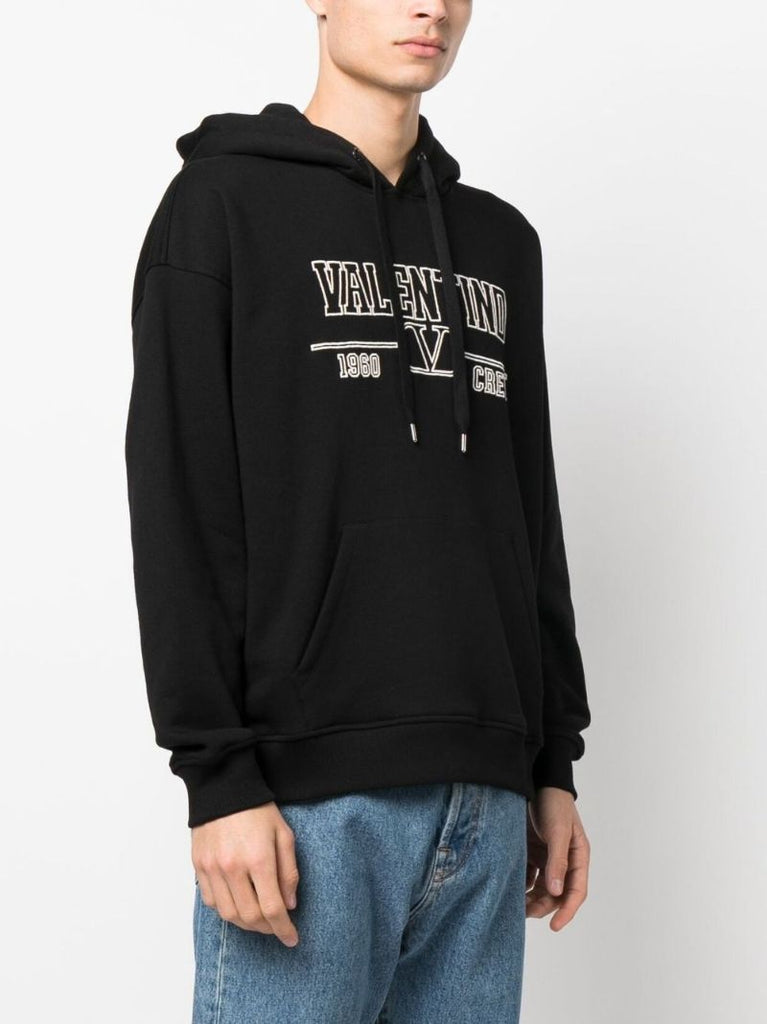 Black Logo Print Cotton Hoodie