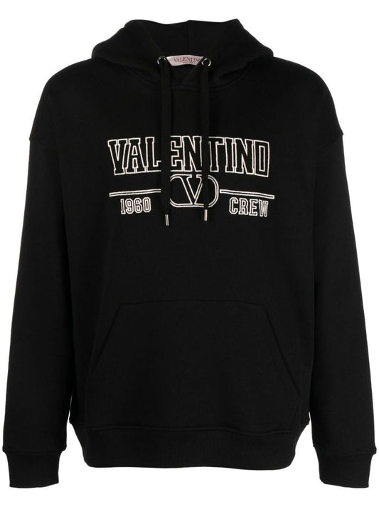 Black Logo Print Cotton Hoodie