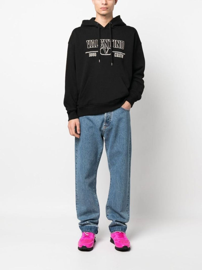 Black Logo Print Cotton Hoodie