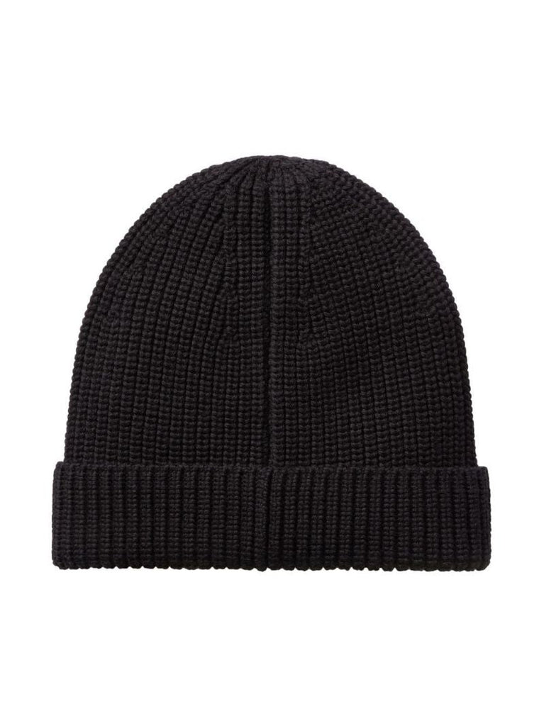 Black Vlogo Ribbed Wool Beanie Hat