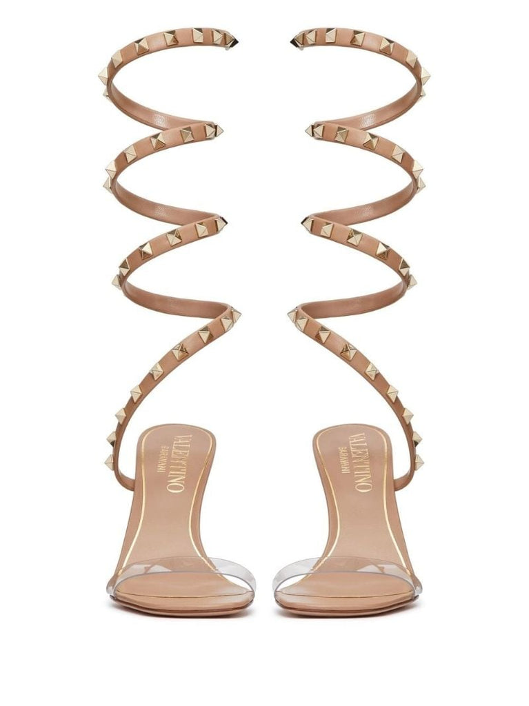Brown Rockstud 100 Leather Sandals