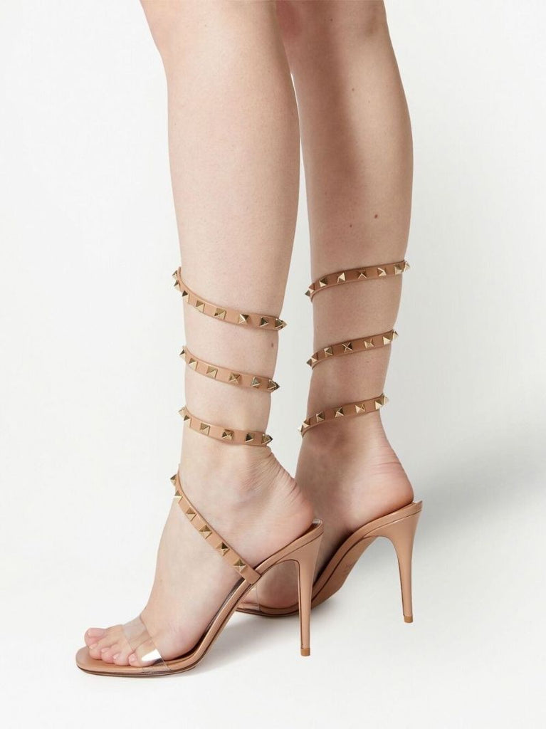 Brown Rockstud 100 Leather Sandals