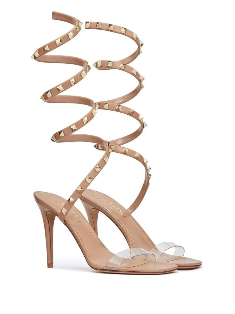 Brown Rockstud 100 Leather Sandals